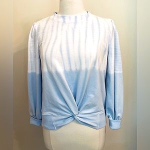 Design 365 White Light Blue Tie Dye Long Sleeve Knotted Waist Sweatshirt Size S